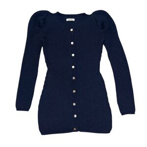 Vintage Selah Knit Leg of Mutton Sleeve Mini Dress in Navy Blue Size XS/S